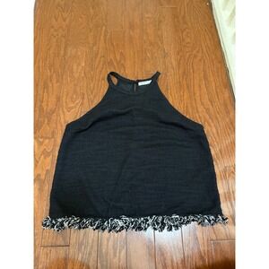 Zara Trafaluc Black Halter Neck Fringe Hem Knit Top S/S 18 Womens Large L